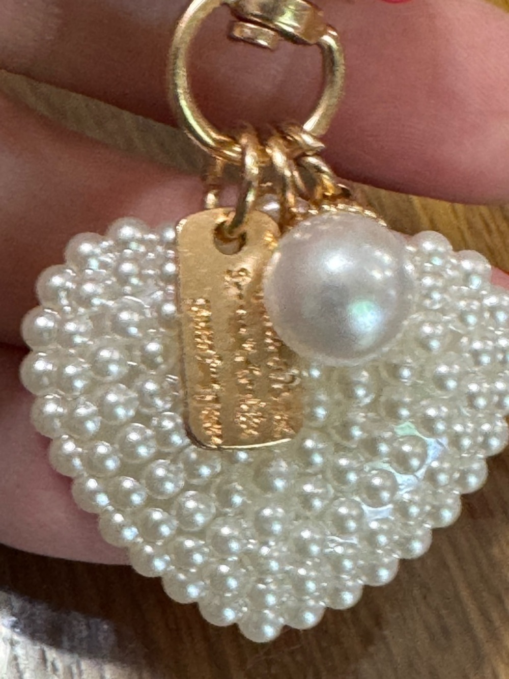 Pearl Beaded Heart KeyChain/Bag Charm - Gold Hardware New - Picture 2 of 3